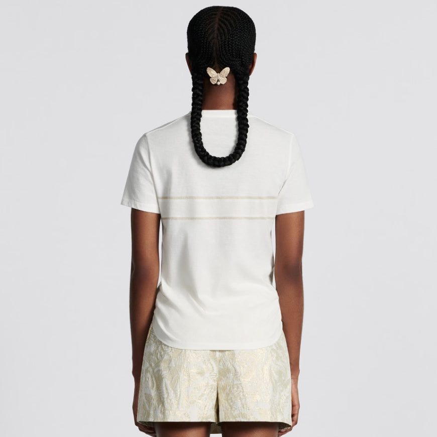 Gold Tone Logo Embroidered Butterfly T-Shirt